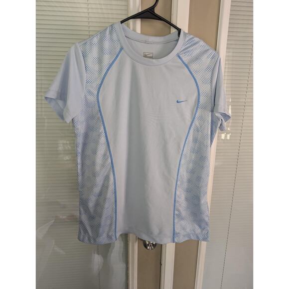Nike Performance women's two-tone blue print stretch short-sleeved t-shirt Sz L - Picture 1 of 6